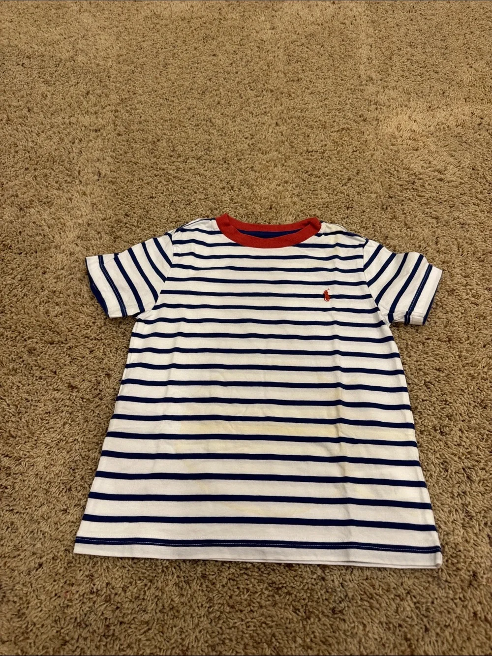 Ralph Lauren White Navy Striped Tee with Red Trim